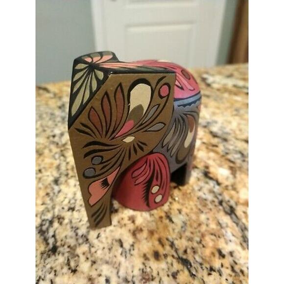 Ceylon Wooden Elephant Carved 3" Figure Hand Painted PW Home Decor Statue - Picture 3 of 10